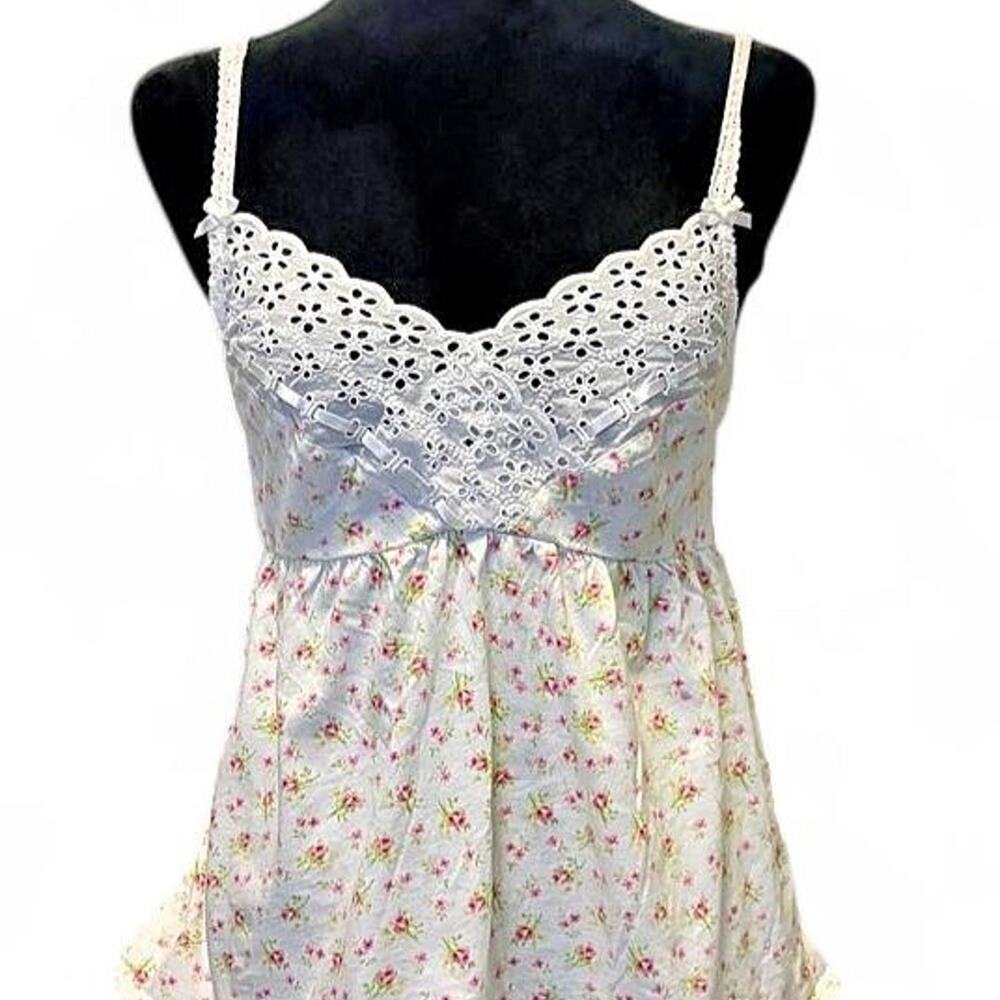 Y2K Victoria’s Secret Floral Eyelet Babydoll Cami Tank Small